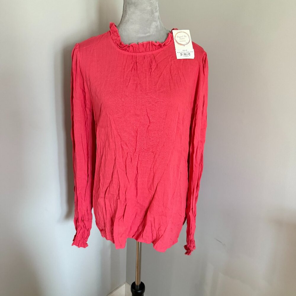 NWT Staccato Women’s High Neck Peasant Blouse Boho Fairy Salmon Pink Size L